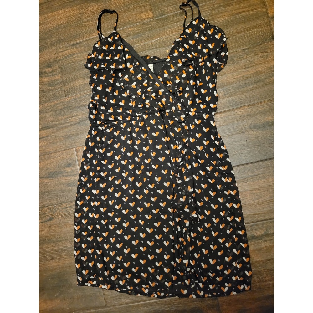 Mimi Chica Womens Heart Print Ruffle Wrap Mini Dress Black Orange Large DCS 807